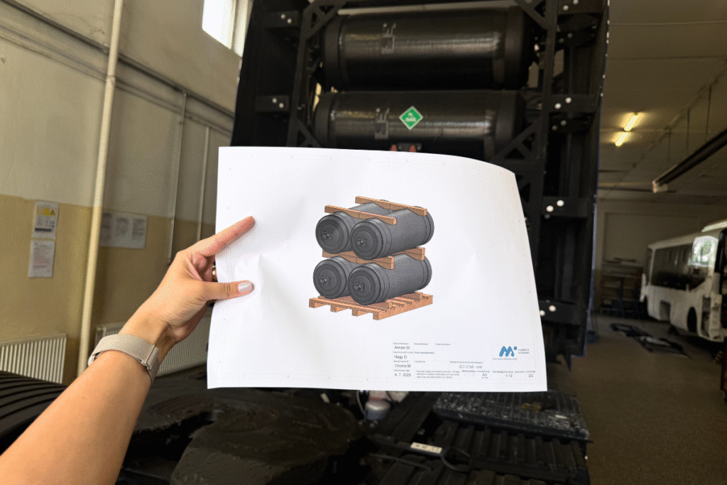 Drawing of hydrogen tanks holding in real installation - system integration of drives in practice