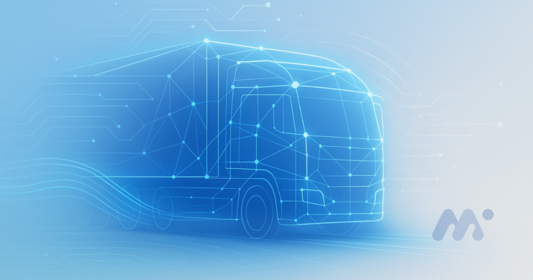 Digitálny vizuál znázorňujúci systémovú integráciu v mobilite – prepojenie dát, technológií a vozidla v jednom funkčnom celku.